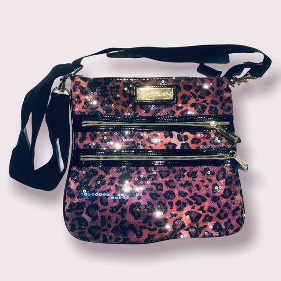 Betsey Johnson Handbags - Betsy Johnson Triple ZIP Cross-Body Pink Sequins